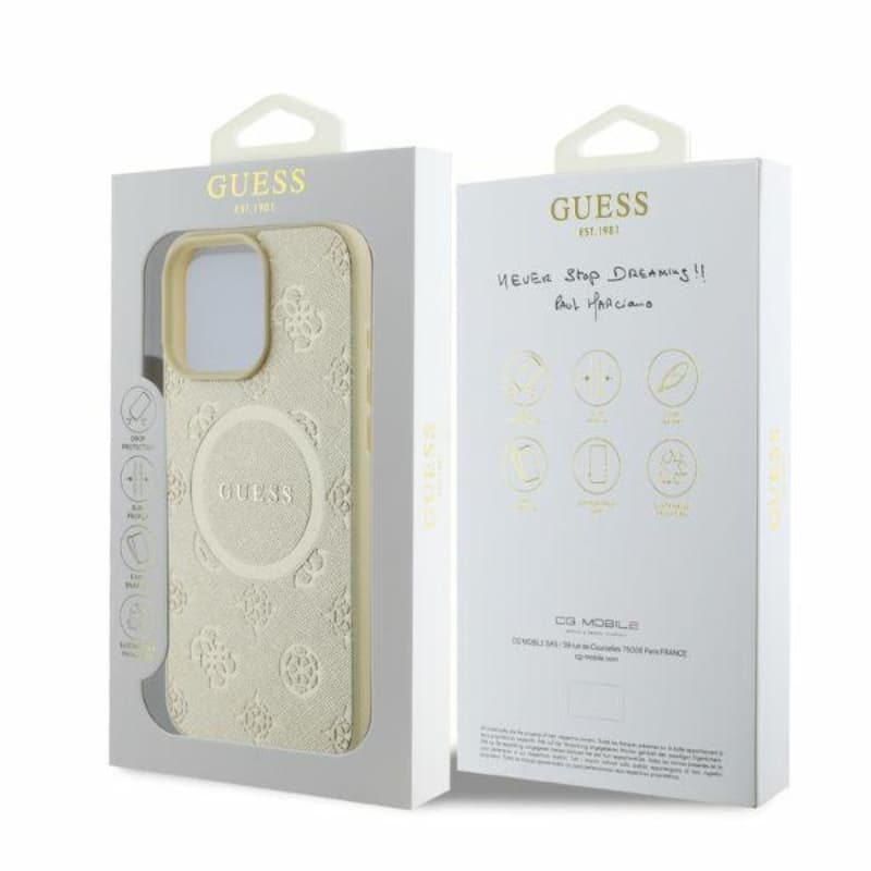 Guess Saffiano Peony Classic Logo MagSafe - Case for iPhone 16 Pro (gold) 4
