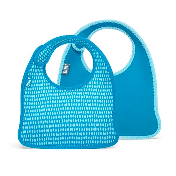 BUILT Mess Mate Set of 2 baby bib (Dribble Dots Blue) 1