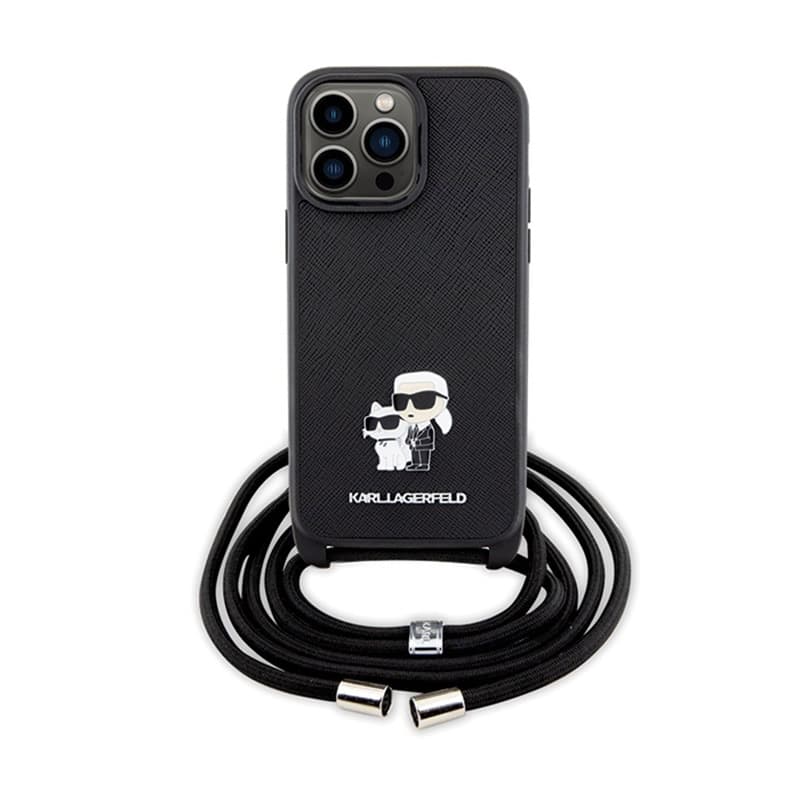 Karl Lagerfeld Crossbody Saffiano Metal Pin Karl & Choupette - iPhone 14 Pro Max Case (Black) 2