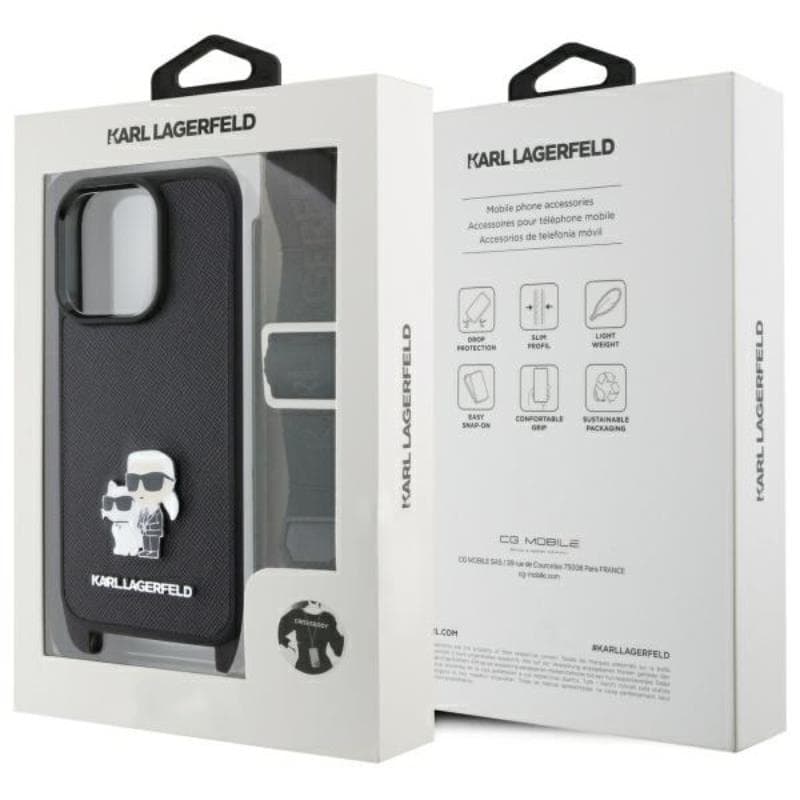 Karl Lagerfeld Saffiano Karl & Choupette Metal Pin CBDY Strap - Case for iPhone 16 Pro (black) 6