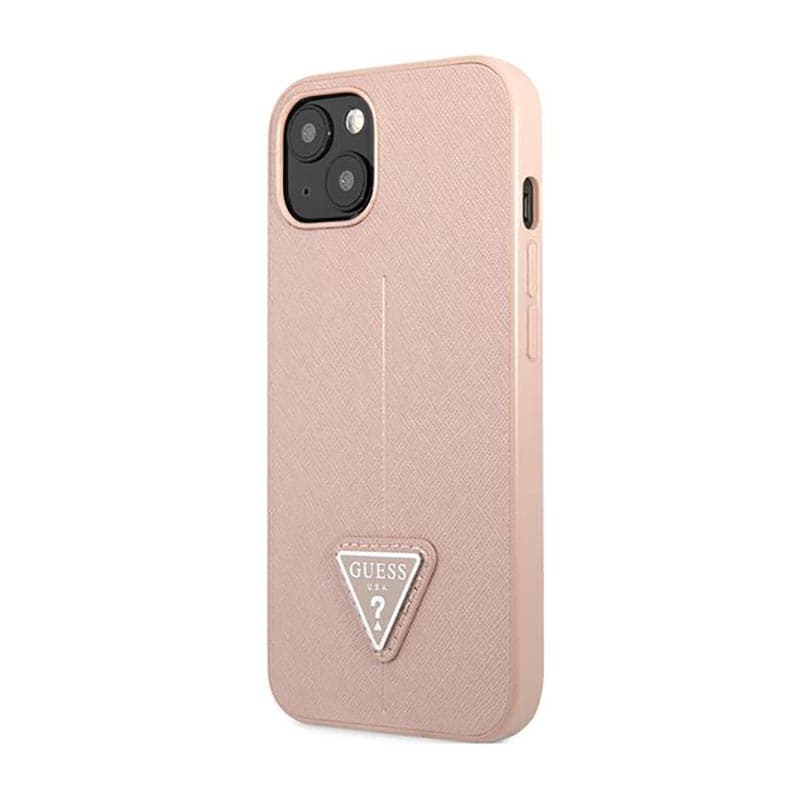 Guess Saffiano Triangle Logo Case - Case for iPhone 14 Plus (Pink) 3