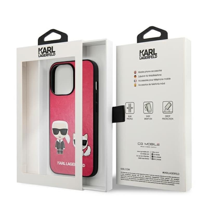 Karl Lagerfeld PU Leather Karl & Choupette Embossed - Case for iPhone 13 Pro (Fuchsia) 8