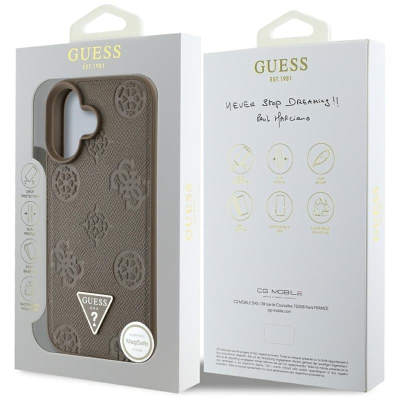Guess Grained Hot Stamp Peony Triangle Logo MagSafe - Case for iPhone 16 (brown) 8