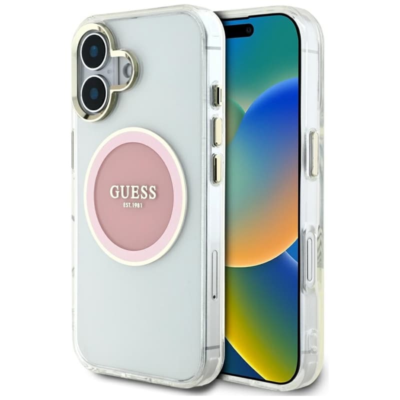 Guess IML Metal Colored Circle Classic Logo MagSafe - Case for iPhone 16 (pink) 1
