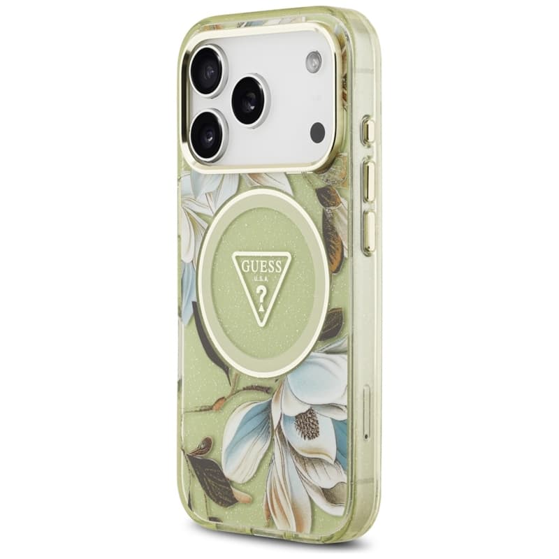 Guess IML Glitter Flowers Triangle MagSafe - Case iPhone 17 Pro (green) 2