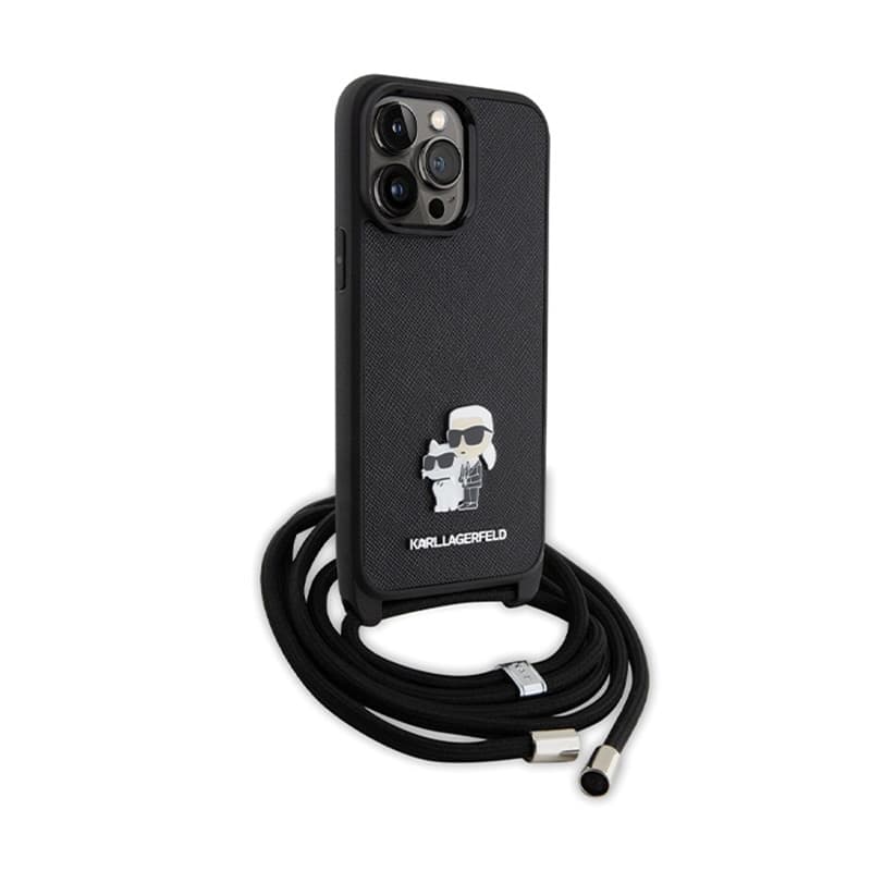 Karl Lagerfeld Crossbody Saffiano Metal Pin Karl & Choupette - iPhone 14 Pro Max Case (Black) 3