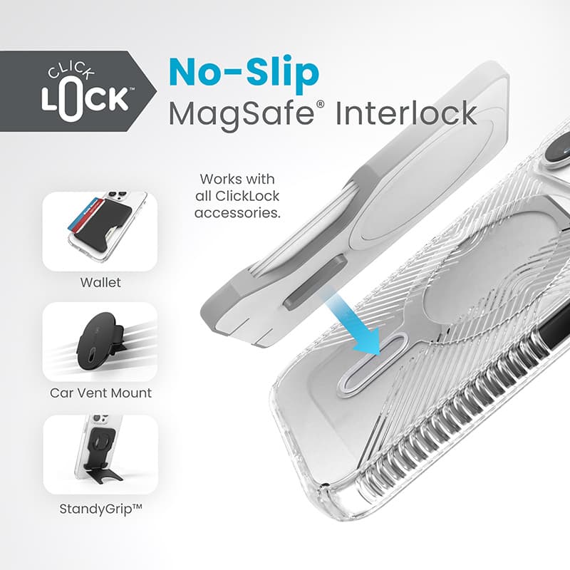 Speck Presidio Perfect-Clear Grip ClickLock & MagSafe - iPhone 15 Pro Case (Clear / Chrome Finish / Serene Silver) 3