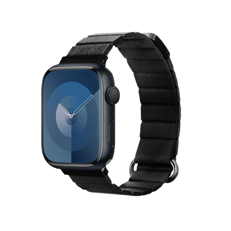 Crong Eclipse - Magnetic Leather Apple Watch Band 44/45/46/49 mm (Black) 2