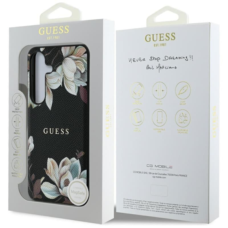 Guess Grained Printed Flower Pattern MagSafe - Case for Samsung Galaxy S25 (black) 8