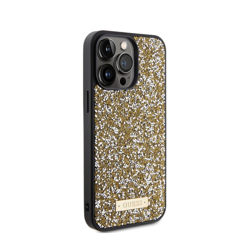 Guess Rhinestone Metal Logo - Case for iPhone 15 Pro Max (Yellow) 4