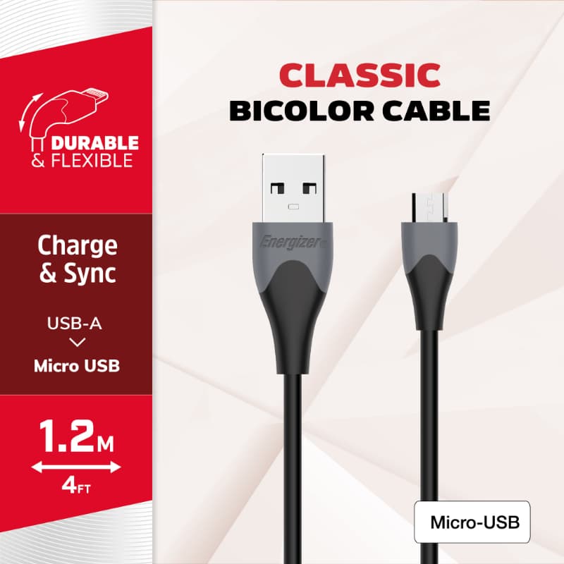 Energizer Classic - USB-A to Micro USB connecting cable 1.2m (Black) 2