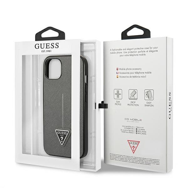 Guess Saffiano Triangle Logo Case - Cover for iPhone 13 mini (Silver) 8