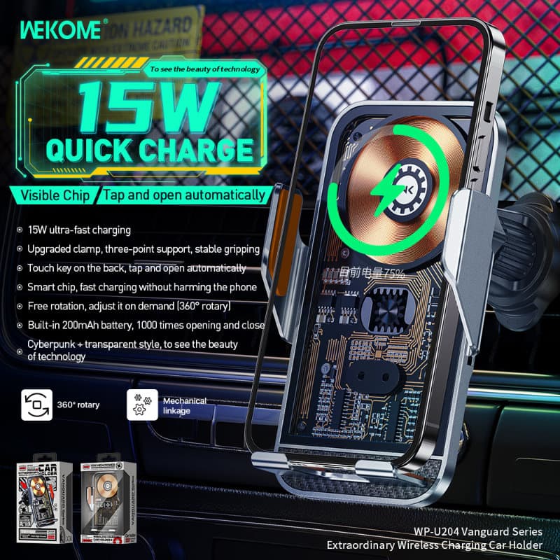 WEKOME WP-U204 Vanguard Series - Auto car holder with wireless charging 15W (Black) 2