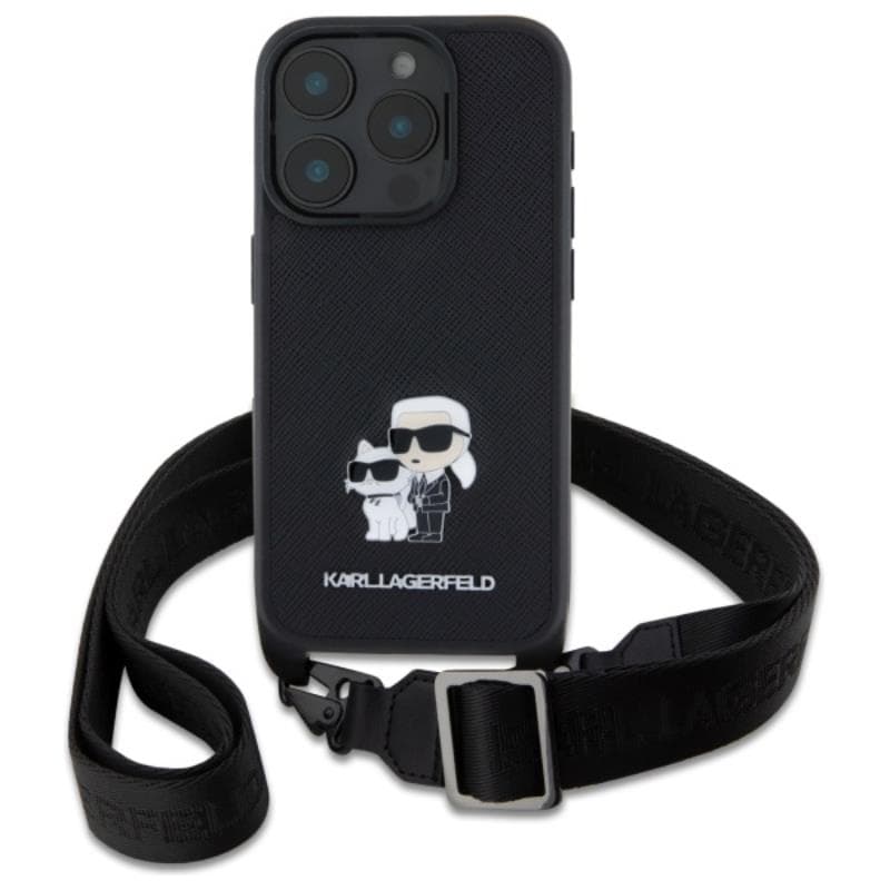 Karl Lagerfeld Saffiano Karl & Choupette Metal Pin CBDY Strap - Case for iPhone 16 Pro Max (black) 2