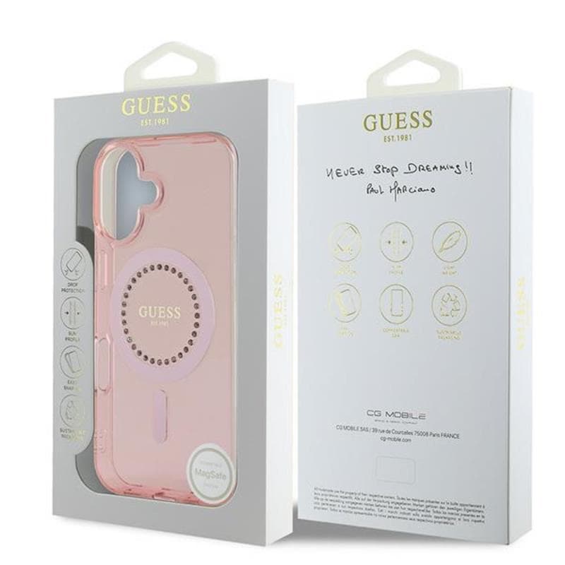 Guess IML Rhinestones MagSafe - Case for iPhone 16 (Pink) 8