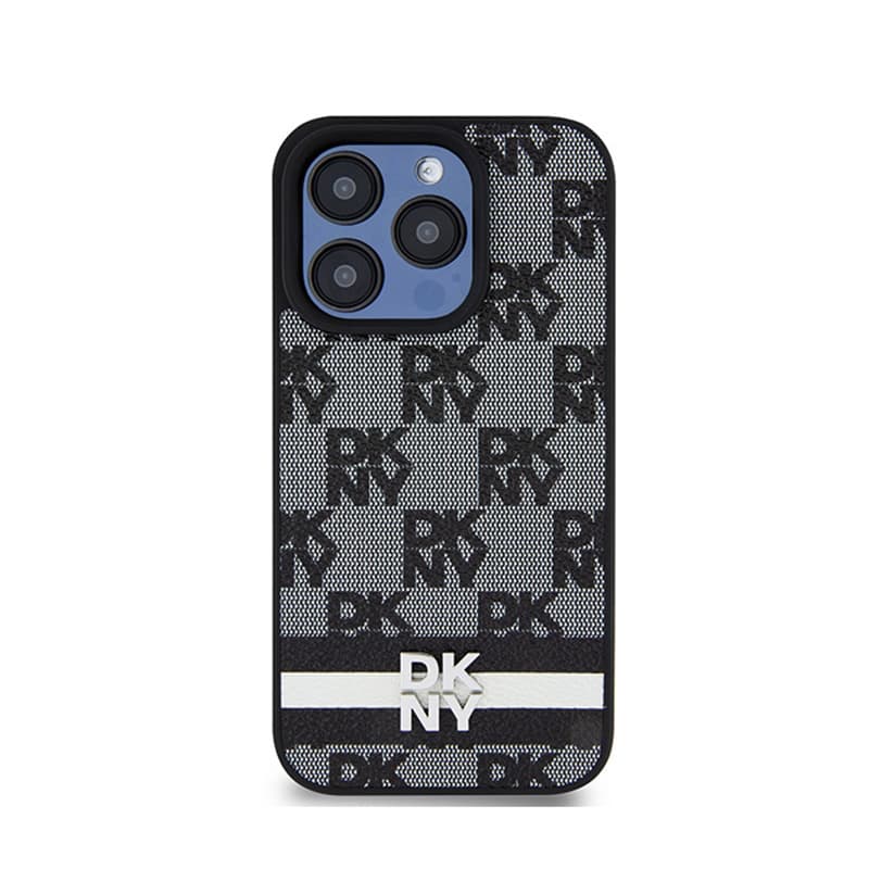 DKNY Leather Checkered Mono Pattern & Printed Stripes - iPhone 15 Pro Case (black) 3