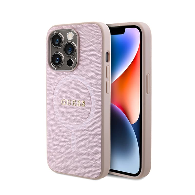 Guess Saffiano MagSafe - Case for iPhone 15 Pro (Pink) 1