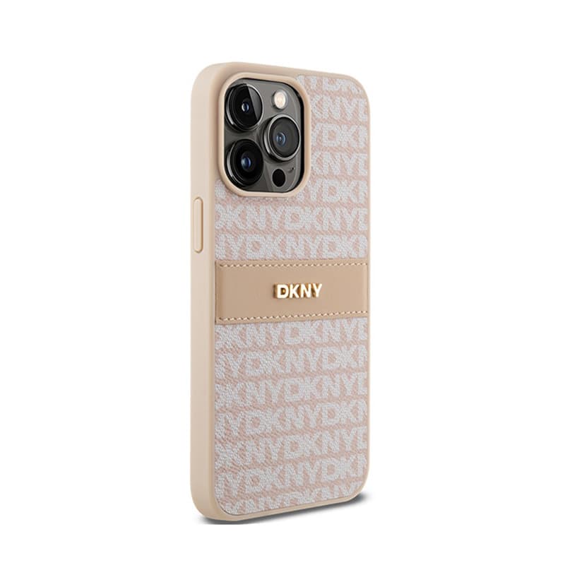 DKNY Leather Mono Stripe & Metal Logo - Case for iPhone 15 Pro Max (pink) 4