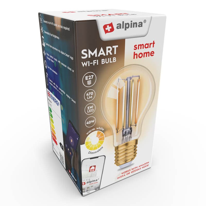 Alpina - Smart Wi-Fi bulb, E27 socket, power 4.9 W, warm white