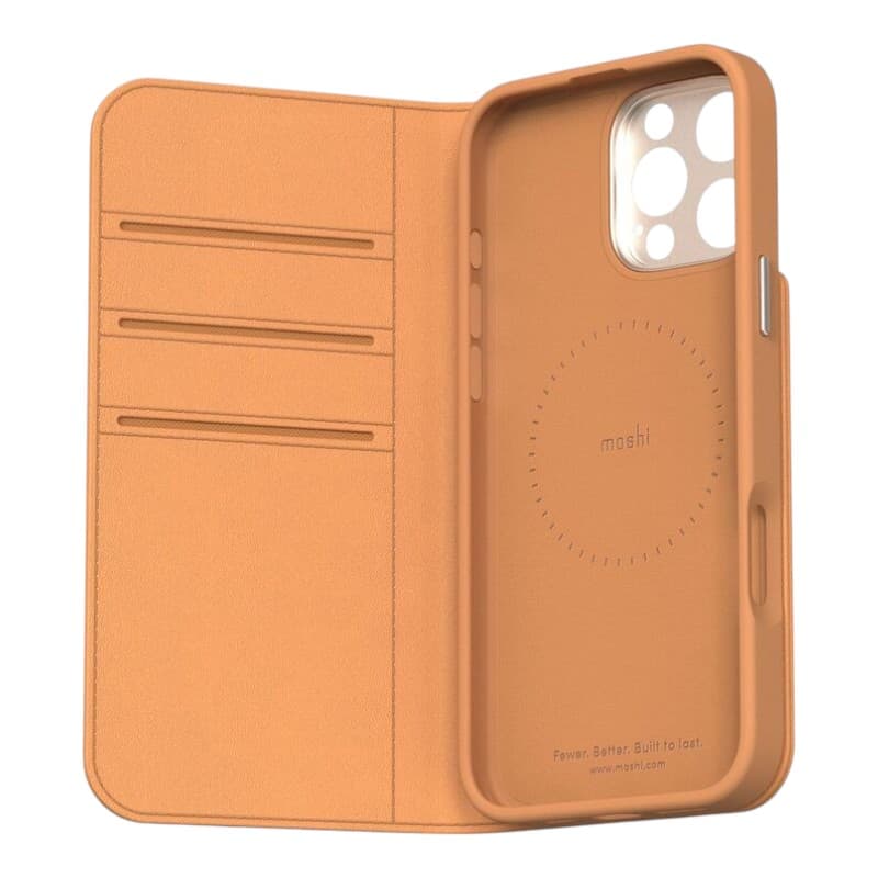 Moshi Overture MagSafe - 3-in-1 Leather Flip Case for iPhone 16 Pro (Caramel Brown) 3