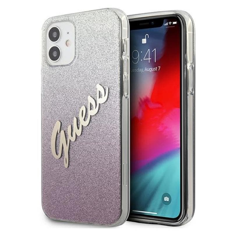 Guess Glitter Gradient Script - Case for iPhone 12 mini (Pink) 1