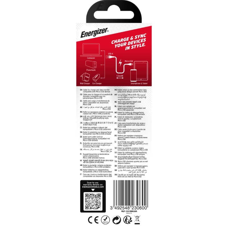 Energizer Classic - USB-A to Micro USB connecting cable 1.2m (Black) 4