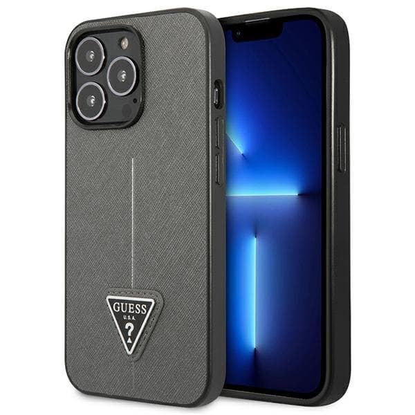 Guess Saffiano Triangle Logo Case - Cover for iPhone 13 Pro Max (Silver) 1