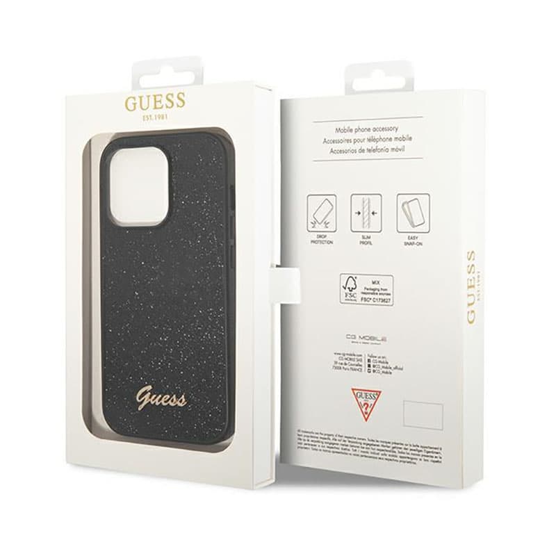 Guess Glitter Flakes Metal Logo Case - Case for iPhone 14 Pro (Black) 8