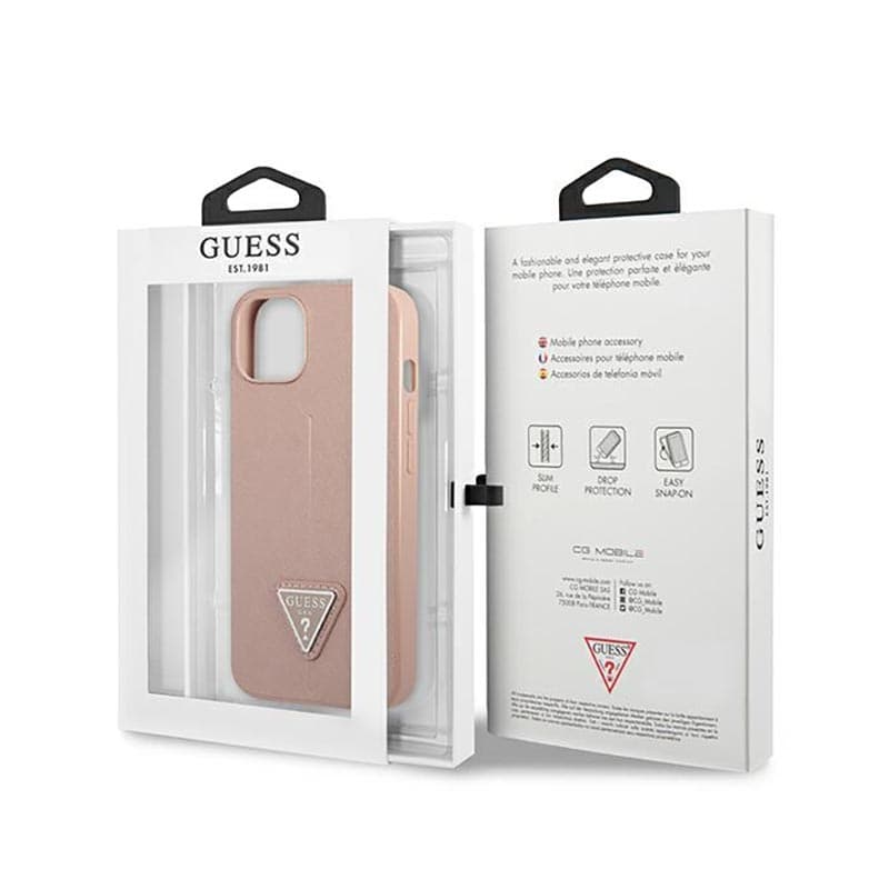 Guess Saffiano Triangle Logo Case - Case for iPhone 14 Plus (Pink) 8