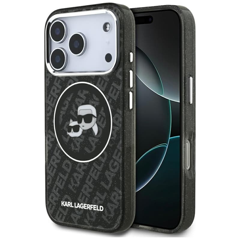 Karl Lagerfeld IML Glitter Karl & Choupette Heads Logo MagSafe - Case for iPhone 17 Pro (black)