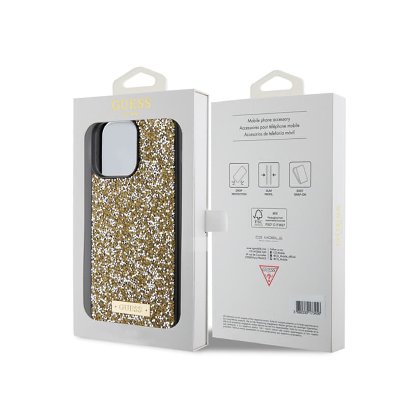 Guess Rhinestone Metal Logo - Case for iPhone 15 Pro Max (Yellow) 8