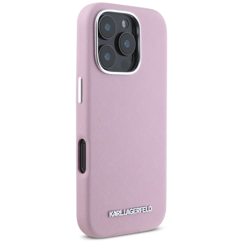 Karl Lagerfeld Saffiano Full Wrapped Elongated Metal Logo MagSafe - Case for iPhone 16 Pro Max (pink) 4