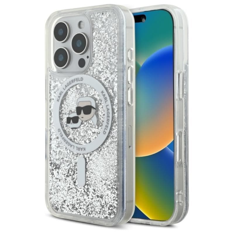 Karl Lagerfeld Liquid Glitter Karl & Choupette Head MagSafe - Case for iPhone 16 Pro (transparent) 1
