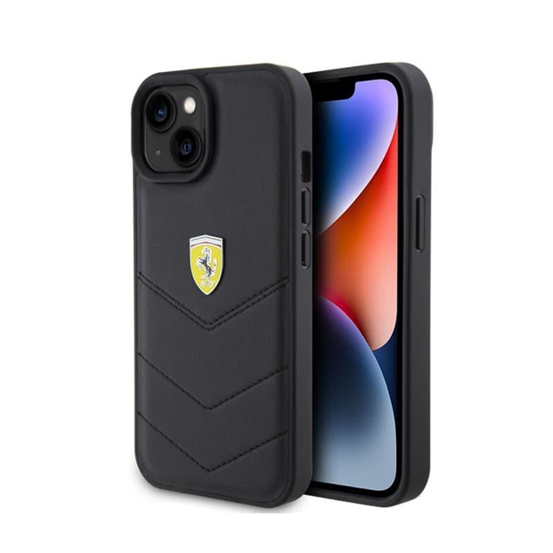 Ferrari Quilted Metal Logo - Case for iPhone 15 Car (Black) 1
