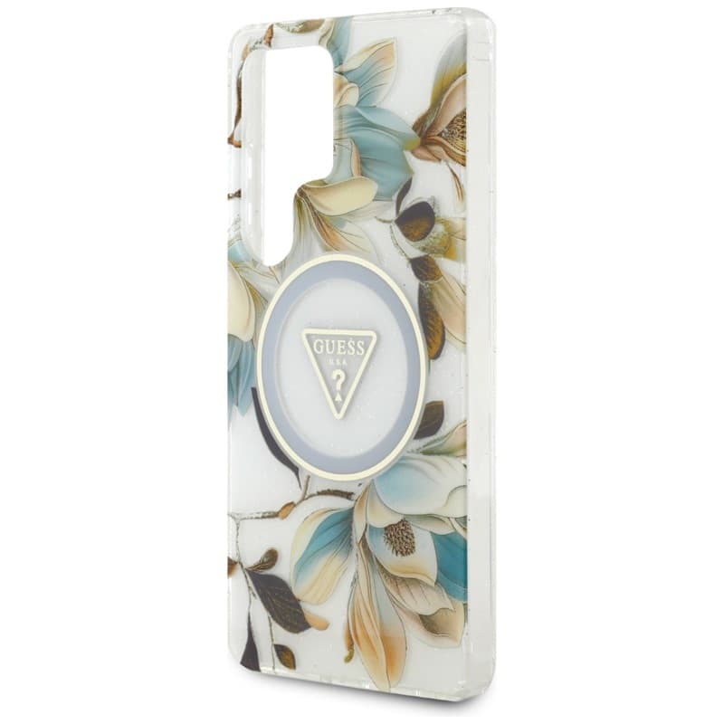Guess Glitter Flowers Triangle Buttons MagSafe - Case for Samsung Galaxy S25 Ultra (white) 6