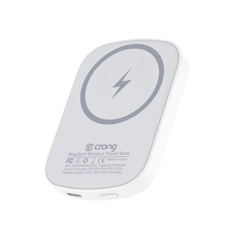Crong MagSpot Power Bank - Ultra Slim Wireless Power Bank with MagSafe 5000mAh, USB-C 20W PD (White)