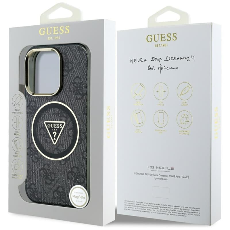 Guess IML Metal Glitter 4G Circle Triangle MagSafe - Case for iPhone 16 Pro (black) 8