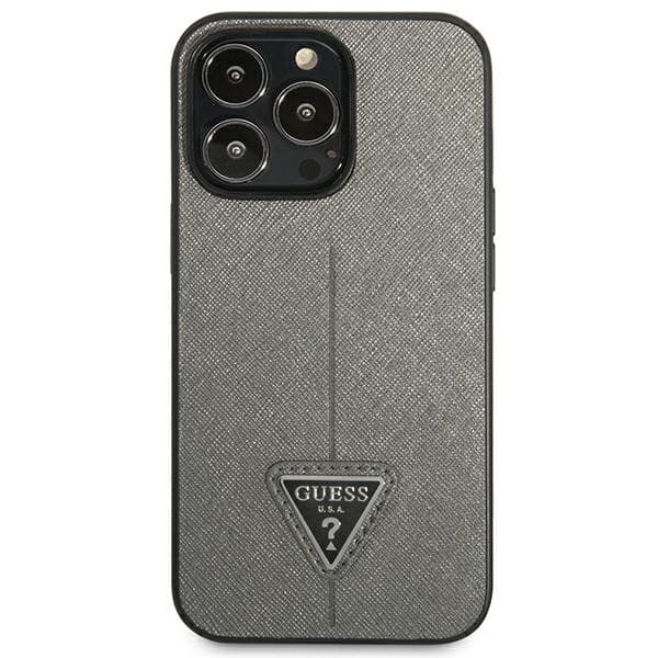 Guess Saffiano Triangle Logo Case - Cover for iPhone 13 Pro Max (Silver) 3