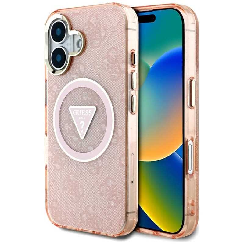Guess IML Metal Glitter 4G Circle Triangle MagSafe - Case for iPhone 16 (pink) 1