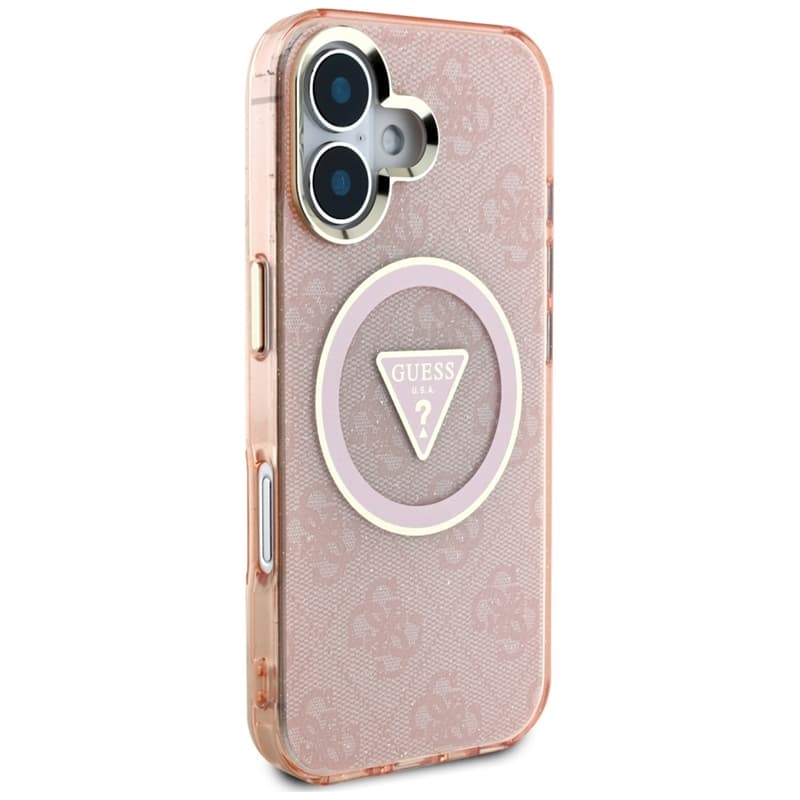 Guess IML Metal Glitter 4G Circle Triangle MagSafe - Case for iPhone 16 (pink) 4