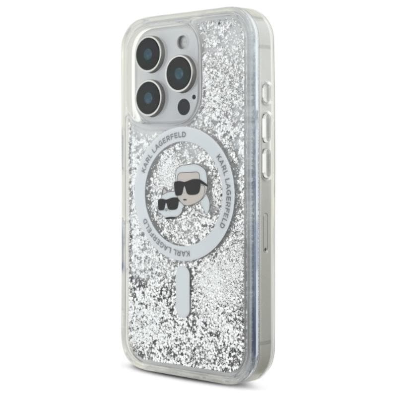 Karl Lagerfeld Liquid Glitter Karl & Choupette Head MagSafe - Case for iPhone 16 Pro (transparent) 2