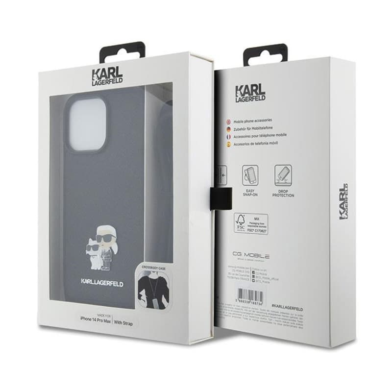 Karl Lagerfeld Crossbody Saffiano Metal Pin Karl & Choupette - iPhone 14 Pro Max Case (Black) 7