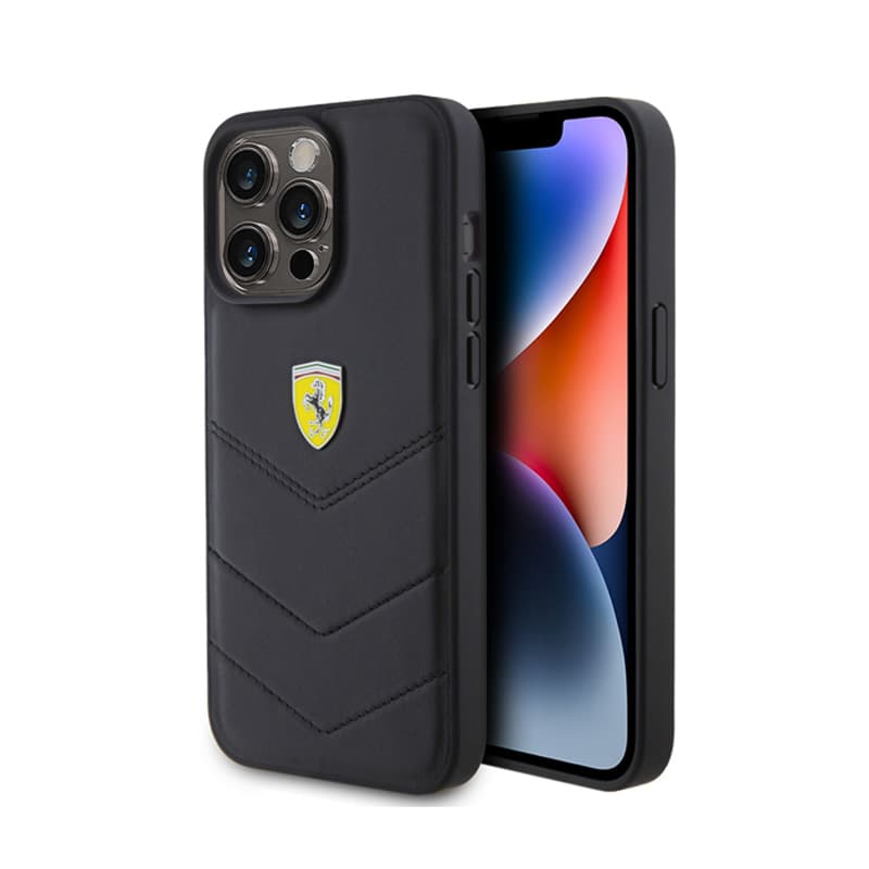 Ferrari Quilted Metal Logo - Case for iPhone 15 Pro Max (Black) 1