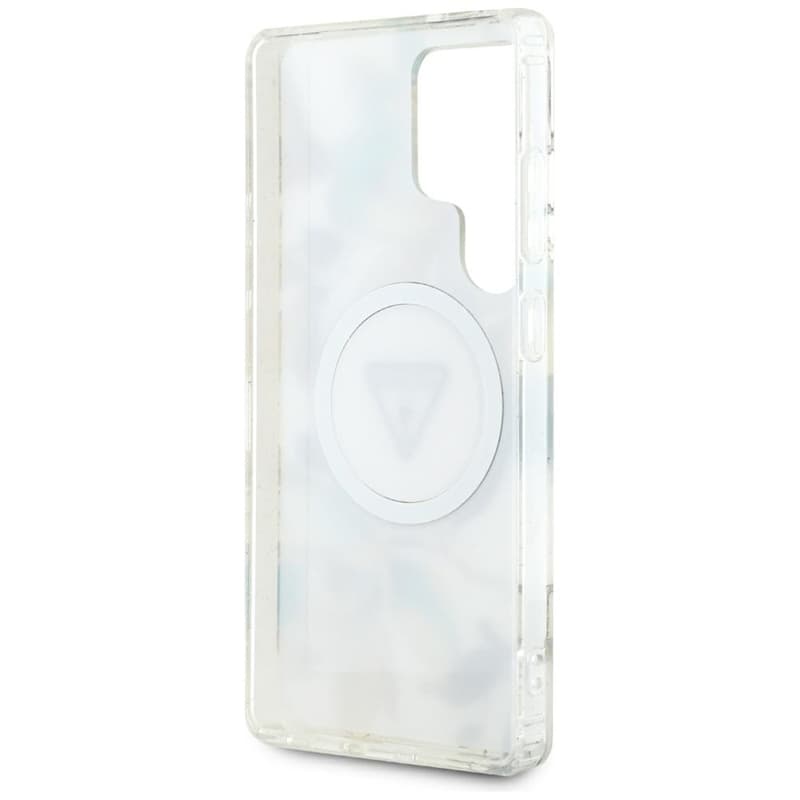 Guess Glitter Flowers Triangle Buttons MagSafe - Case for Samsung Galaxy S25 Ultra (white) 7