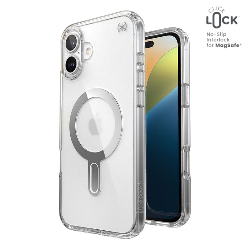 Speck Presidio Perfect-Clear ClickLock & MagSafe - iPhone 16 Plus Case (Clear / Chrome Finish / Serene Silver) 1