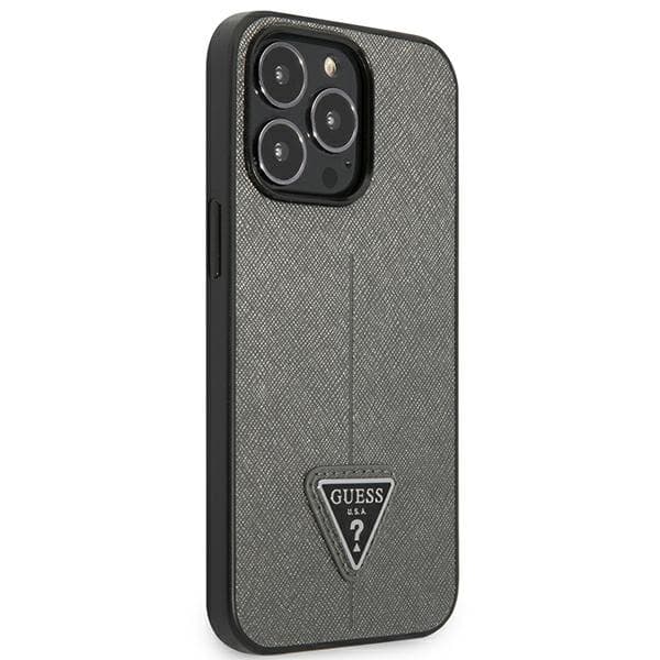 Guess Saffiano Triangle Logo Case - Cover for iPhone 13 Pro Max (Silver) 4