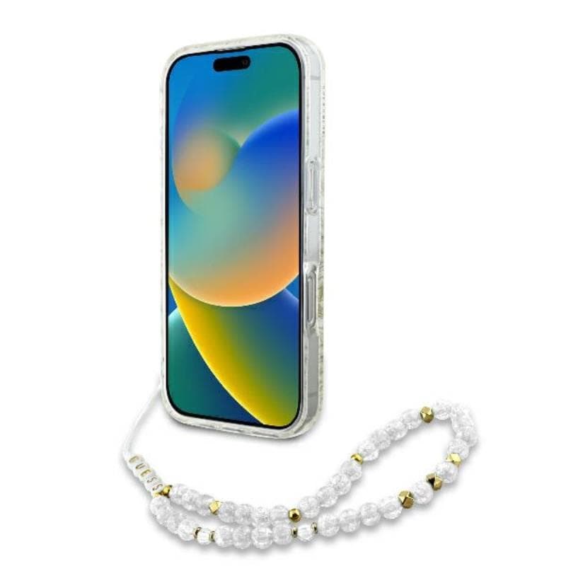 Guess IML Flowers Allover Electro With Pearl Strap MagSafe - Case for iPhone 16 Pro Max (White) 4