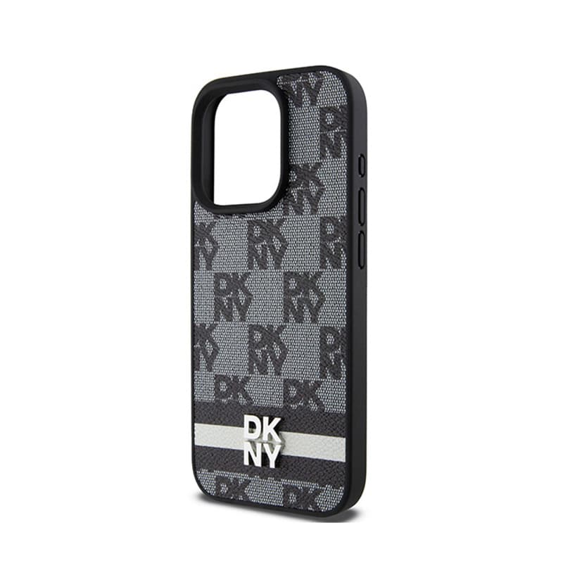 DKNY Leather Checkered Mono Pattern & Printed Stripes - iPhone 15 Pro Case (black) 6