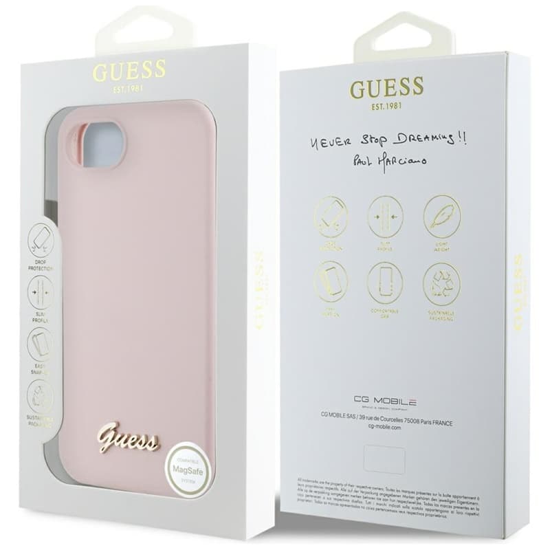 Guess Silicone Script Metal Logo MagSafe - Case for iPhone 16e (pink) 8