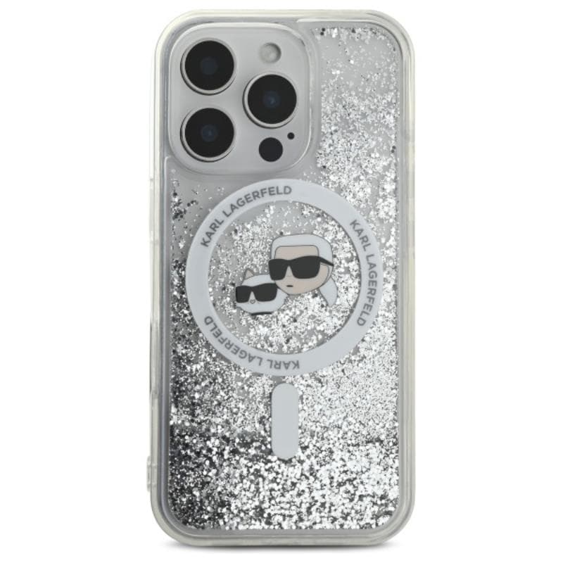 Karl Lagerfeld Liquid Glitter Karl & Choupette Head MagSafe - Case for iPhone 16 Pro (transparent) 3